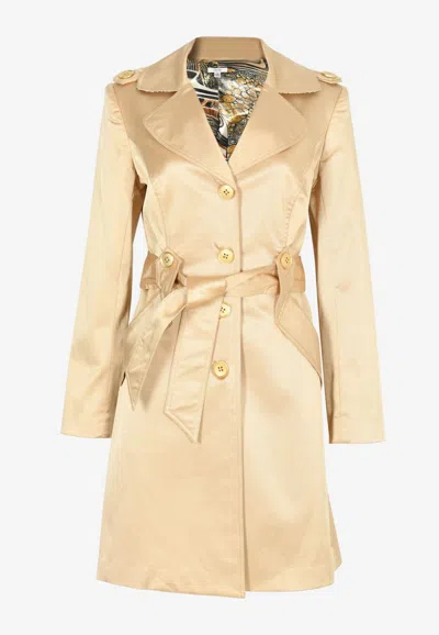 Caché Single-breasted Metallic Trench Coat In Gold