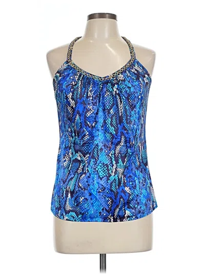 Pre-owned Caché Sleeveless Silk Top Blue Halter Neckline Tops