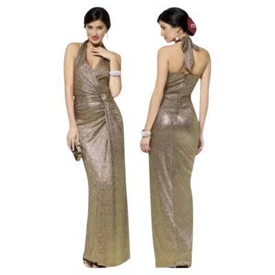 Pre-owned Caché Vintage Gold Halter Cache Gown Dress – As Seen On Jane The Virgin In Brown