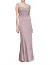 Cachet Sheer Neck Gown In Dusk/mauve In Multi