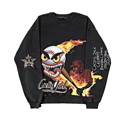 Pre-owned Cactus Jack By Travis Scott Fast Ball Crewneck 'black' | Men's Size S