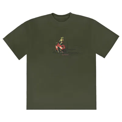 Pre-owned Cactus Jack By Travis Scott Moto Girl Tee 'olive' In Green