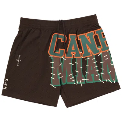 Pre-owned Cactus Jack By Travis Scott X Mitchell & Ness University Of Miami Shorts 'brown' | Men's Size S