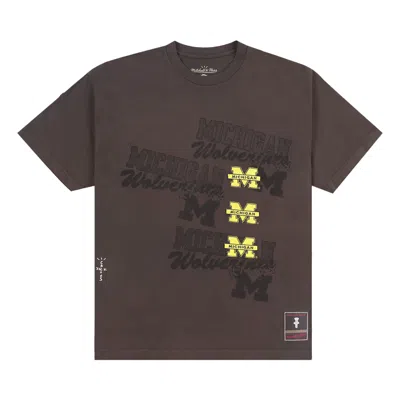 Pre-owned Cactus Jack By Travis Scott X Mitchell & Ness University Of Michigan Seal Tee 'brown'