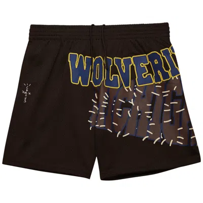 Pre-owned Cactus Jack By Travis Scott X Mitchell & Ness University Of Michigan Shorts 'brown'