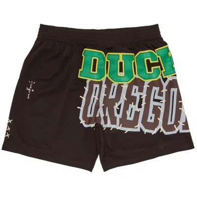 Pre-owned Cactus Jack By Travis Scott X Mitchell & Ness University Of Oregon Shorts 'brown'