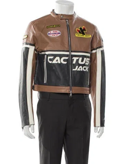 Pre-owned Cactus Jack Leather Printed Moto Jacket W/ Tags In Gray