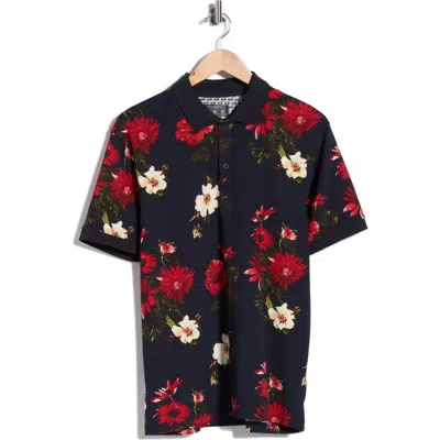 Cactus Man Floral Print Short Sleeve Polo In Black