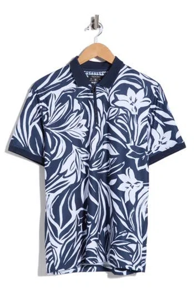 Cactus Man Floral Quarter Zip Knit Polo In Blue
