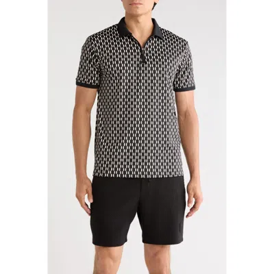 Cactus Man Geo Print Quarter Zip Performance Polo In Black