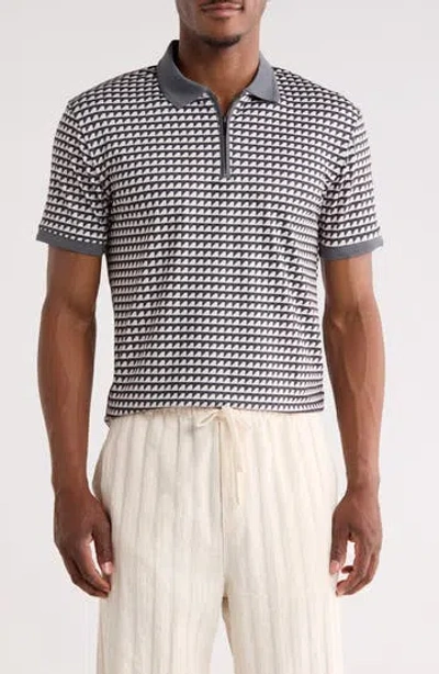 Cactus Man Geo Print Quarter Zip Performance Polo In Gray