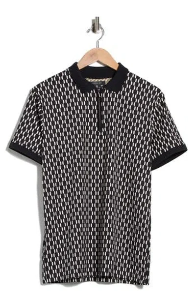 Cactus Man Geometric Quarter Zip Knit Polo In Black