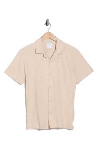 Cactus Man Horizontal Stripe Textured Camp Shirt In Sand