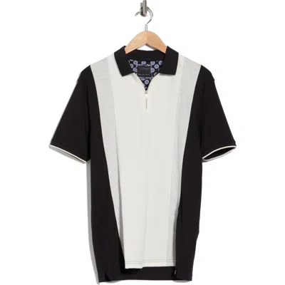 Cactus Man Quarter Zip Textured Polo In Black