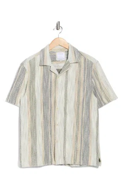 Cactus Man Relaxed Fit Stripe Textured Camp Shirt In Sand