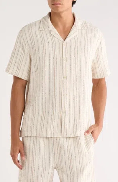 Cactus Man Relaxed Fit Stripe Textured Camp Shirt In White