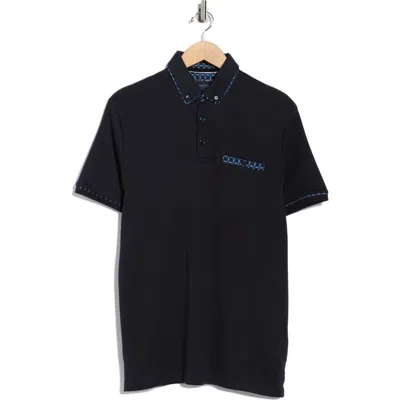Cactus Man Short Sleeve Cotton Polo In Blue