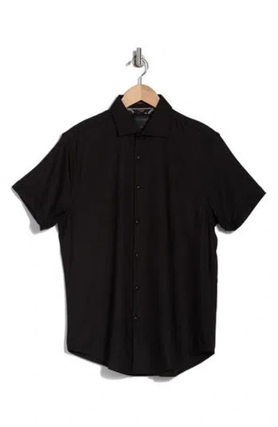 Cactus Man Short Sleeve Knit Button-up Shirt In Black