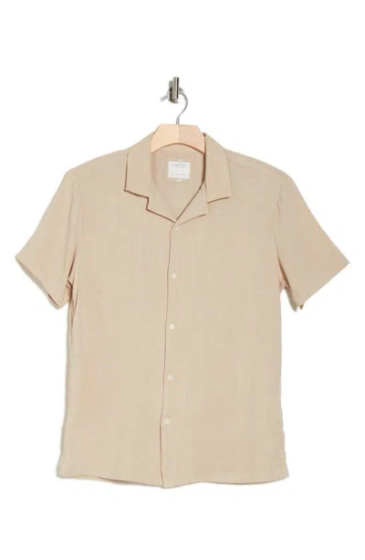Cactus Man Solid Stretch Short Sleeve Button-up Shirt In Beige
