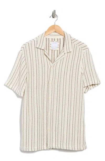 Cactus Man Stripe Short Sleeve Button-up Sweater In White