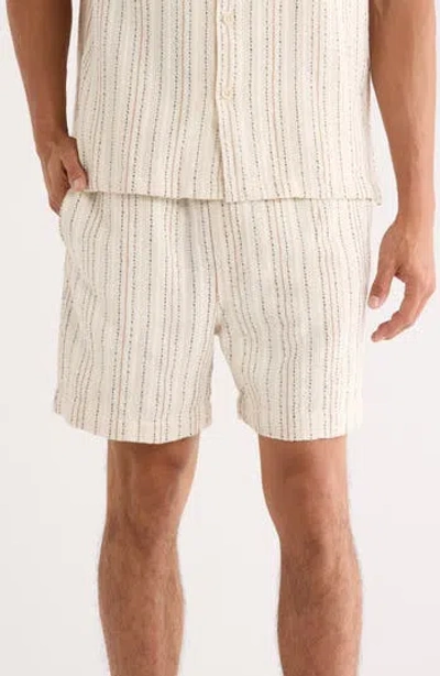 Cactus Man Stripe Textured Shorts In White