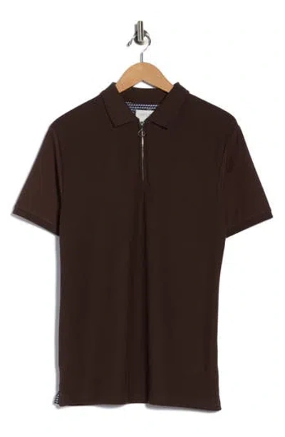 Cactus Man Texture Zip Polo In Brown