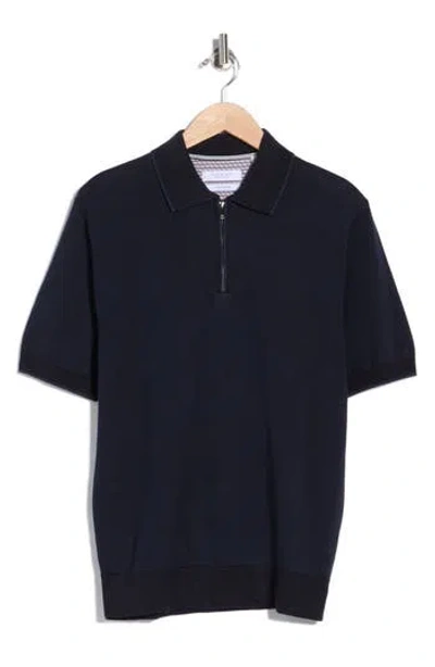 Cactus Man Textured Quarter Zip Polo In Black