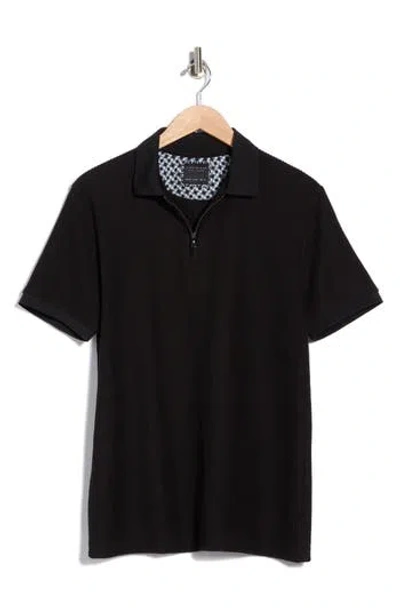 Cactus Man Textured Quarter Zip Polo In Black