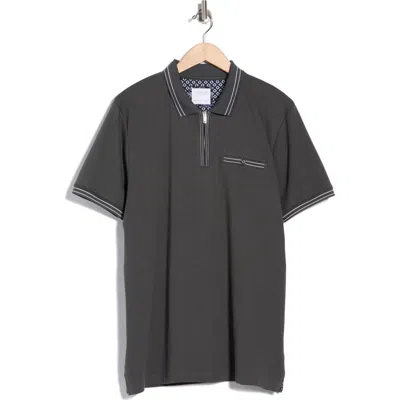 Cactus Man Textured Quarter Zip Polo In Charcoal