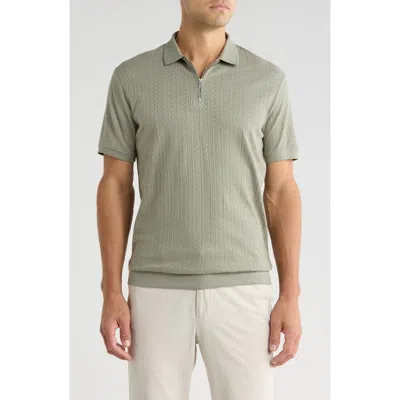 Cactus Man Textured Quarter Zip Polo In Green