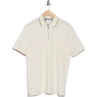 Cactus Man Textured Short Sleeve Zip Polo In White