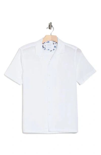 Cactus Man Textured Stripe Cotton Camp Shirt In White