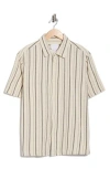 Cactus Man Textured Stripe Short Sleeve Button-up Shirt In White