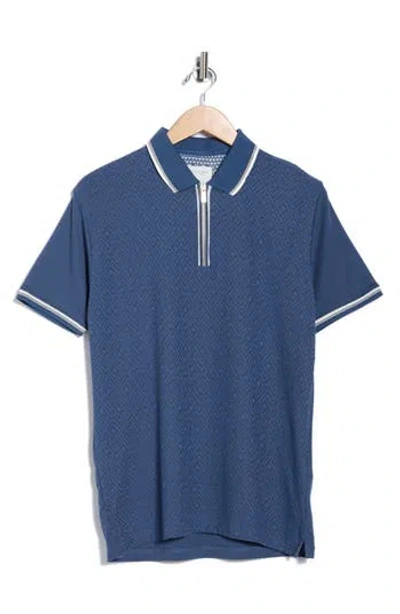 Cactus Man Tipped & Textured Half Zip Polo In Blue