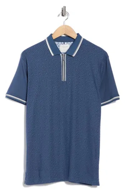 Cactus Man Tipped & Textured Half Zip Polo In Blue