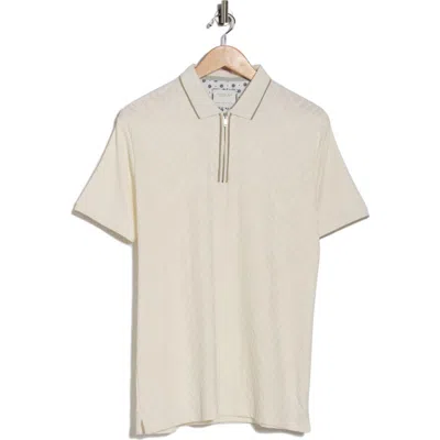 Cactus Man Tipped & Textured Knit Half Zip Polo In White