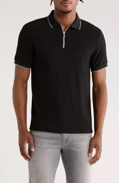 Cactus Man Tipped Half Zip Knit Polo In Black