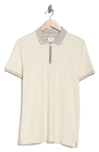 Cactus Man Tipped Half Zip Polo In White