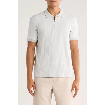 Cactus Man Tipped Jacquard Quarter Zip Polo In White