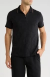 Cactus Man Tipped Quarter Zip Polo In Black