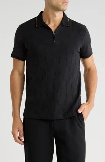 Cactus Man Tipped Quarter Zip Polo In Black