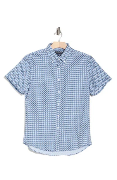 Cactus Man Woven Stretch Geo Shirt In White/ Blue