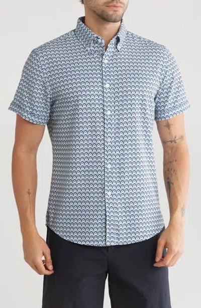 Cactus Man Woven Stretch Geo Shirt In White/blue