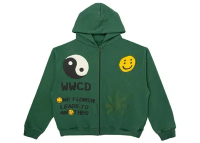 Pre-owned Cactus Plant Flea Market Men's  Earth First Zip Hooded Sweatshirt In Green