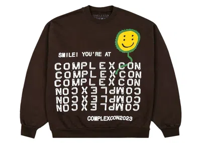 Pre-owned Cactus Plant Flea Market Men's  X Complexcon Smile! Crewneck Sweatshirt In Dark Brown