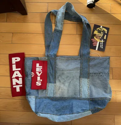 Pre-owned Cactus Plant Flea Market X Denim Tears Sold Out Cpfm Denim Tears Levis Vtg Patchwork Tote Bag In Blue