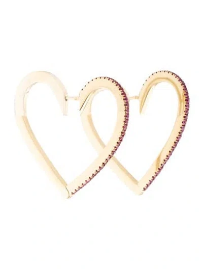 Pre-owned Cadar 18k Ruby Large Heart Hoop Earrings In Multicolor