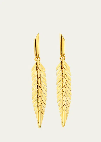 Cadar 18k Yellow Gold Small Feather Drop Earrings