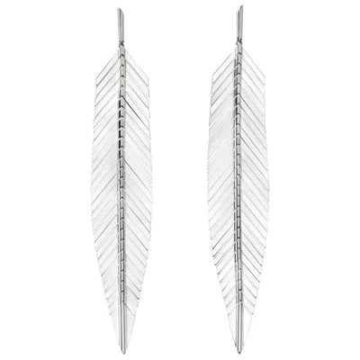 Pre-owned Cadar Feather Drop Earrings, 18 Karat White Gold, Large