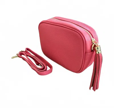 Cadenza Italy Women's Leather Camera Style Crossbody Bag In Coral In Pink